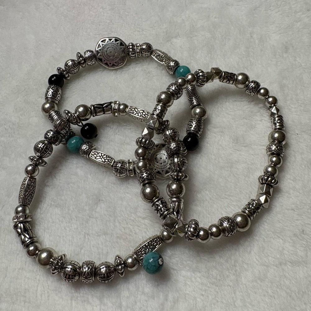 Source Unknown Silver and Turquoise Bracelet Trio